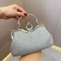 Pochette de soirée argentée ornée de strass avec poignée ronde et boucle en cristal - Argent