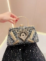 Elegante Abendtasche mit Strassbesatz und Blumenmuster für festliche Anlässe - Schwarz