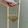 Luxurious gold heart-shaped clutch bag with sparkling crystals and a fine chain strap - Gold Round Chain Rhinestone (XS3068#)