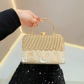 Luxuriöse Abendtasche in Champagner-Gold mit Strass, Perlen und 3D-Blumendekor - Gold