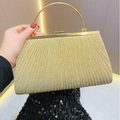 Elegant gold pleated evening clutch with metallic handle and luxury silk finish - Gold