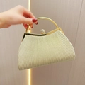 Elegant pleated evening clutch in champagne gold with a diamond ball clasp and handle - Gold
