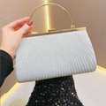 Elegant silver pleated evening clutch bag with sequins and golden metal handle - Silver