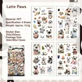 Latte Paws PET sticker set featuring 4 sheets of cute cat illustrations for scrapbooking - Set of 4 Sheets / Latte Paws (Coffee Cat Series)