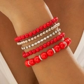 5PCS Bohemian beaded bracelet set with red beads, silver beads and white rhinestones - Bright Red Round Beads/Silver/Rhinestone 5-Piece Set (25593-red)