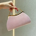 Elegant pink pleated satin evening clutch bag with golden ring handle for parties - Pink