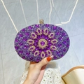 Pochette da sera ovale viola scuro con motivo floreale in strass e chiusura a sfera in metallo - Viola