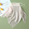 Detail of floral silk sun protection face mask with adjustable ear loops on green backdrop - Off-white - Gray Pink Leaves