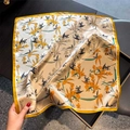 53cm silk square scarf featuring realistic yellow floral prints and yellow border - Yellow Edged (ZS-601) / 53x53
