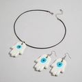 Set gioielli Mano di Fatima con ciondolo occhio blu e orecchini coordinati - Set Mano di Fatima Bianco (27727-1-white)