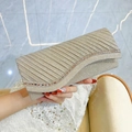 Elegant champagne gold pleated evening clutch bag with sparkling rhinestone trim for women - Champagne