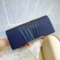 Navy blue glitter evening clutch bag with pleated fabric detail and silver clasp - Dark Blue