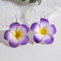 Handmade frangipani earrings with purple gradient petals and silver fish hook - Frangipani Style (27301-3-purple) / Gradient Purple Yellow