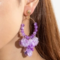 Bohemian large hoop earrings with purple marble beads and layered petal tassels - Large Hoop Tassel Style (30020-ear-purple) / Purple and White