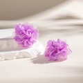 Handmade purple fabric flower earrings with layered organza petals on stone stand - Bright Purple