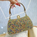 Pochette da sera con strass arcobaleno, chiusura a perla e manico dorato - Colorato