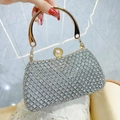 Pochette da sera argento con strass, manico dorato e chiusura a perla - Argento