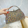 Bolso de noche de lujo con diamantes de imitación de colores y asa redonda plateada - Colorido