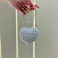 Detailed view of handmade heart-shaped silver rhinestone evening bag with chain strap - Silver Heart Beads Style (XS306-7#银-心形小珠)
