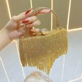 Luxe gouden avondtas met fonkelende strassteentjes, franjes en een rond handvatontwerp - Goud