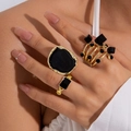 Modern geometric cube crystal spring rings in gold and black enamel for women - Irregular Black Enamel And Geometric Gemstone Style / Gold and Black Combo