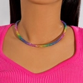 Bunte Regenbogen Choker Halskette mit schimmernden Strasssteinen und elegantem Metall-Finish - Regenbogen-Farbverlauf Strass Rohr Stil (28362-1-colour)