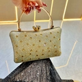 Elegant gold evening clutch bag with sparkling rhinestones and crystal clasp - Gold
