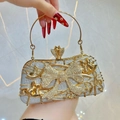 Luxury gold bow evening clutch with rhinestones and musical notes on silver glitter - Silver