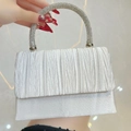 Borsa da sera plissettata argento con manico in strass per matrimoni e cerimonie - Bianco