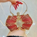 Luxury red sequin evening clutch bag with gold metal cutout and rhinestone details - Rose Red