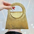 Elegante borsa dorata con trama a pelle di serpente e manico rotondo per donna - Oro