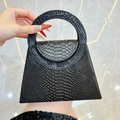 Elegante borsa nera con stampa a serpente, forma a trapezio e manico rotondo - Nero