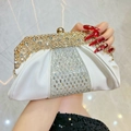 Elegante borsa da sera bianca con texture a pieghe e dettagli in cristalli scintillanti - Bianco