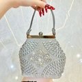 Borsa da sera argento con strass scintillanti e motivo floreale in cristallo - Argento