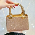 Elegante bolso de noche con diamantes de imitación oro champán y asas metálicas - Champán