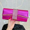 Hot pink evening clutch bag with sparkling rhinestone strip and gold metal clasp - Rose Red