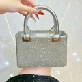 Elegant silver rhinestone evening handbag with sparkling crystal finish and top handle - Silver