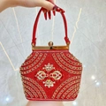 Elegante borsa da sera rossa con strass e montatura in metallo dorato da cerimonia - Rosso