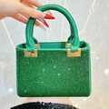 Bolso de noche verde esmeralda con pedrería brillante y hebilla de metal dorado - Verde