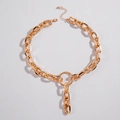 Chunky layered gold aluminum chain necklace with geometric ring pendant and lobster clasp - Gold Y-Shape Large Ring Vertical Hanging Style (28226-gold)