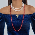 Bohemian multilayer necklace set with pearls, gold heart pendant and red stone beads - Colorful Multilayer Necklace Set (28550-colour（D16-4-01）)