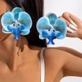 Pendientes de orquídea en azul degradado con textura floral realista y diseño en 3D - Estilo de Orquídea Azul Claro (27335-10-Light blue)