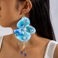 Orecchini pendenti a orchidea blu con perle bianche e gemma a goccia pendente - Stile Nappa Lunga Orchidea Blu (28087-blue)