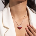 Detailed view of a silver necklace with a sparkling red and white gradient crystal heart - Red White Gradient Pave Crystal Heart Style (28835-colour)
