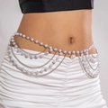 Chaîne de corps élégante à plusieurs couches en perles blanches et argent - Chaîne de Taille Drapée Multicouche à Chaîne Fine en Argent et Perles Blanches (28665-white)