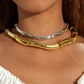Polished chunky gold and silver curved bar link choker necklace for women - Gold and Silver Bi-color Splicing Style (28469-1-GS)