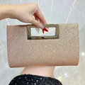 Glitzernde champagner-goldene Pailletten-Abendtasche mit rechteckigem Metallschloss - Champagner