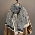 Sciarpa invernale classica a quadri bianchi e neri in stile cashmere con frange da donna - Beige-Nero