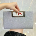 Elegante silberne Abend-Clutch mit Glitzer und rechteckigem Metallgriff für Damen - Silber