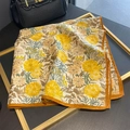 Elegant floral square scarf with daisy print and orange borders on a black leather bag - 65*65cm / Yellow
